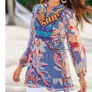 Soft Surroundings Colorful Sheer Tunic With Tank Size L Embroidered Boho